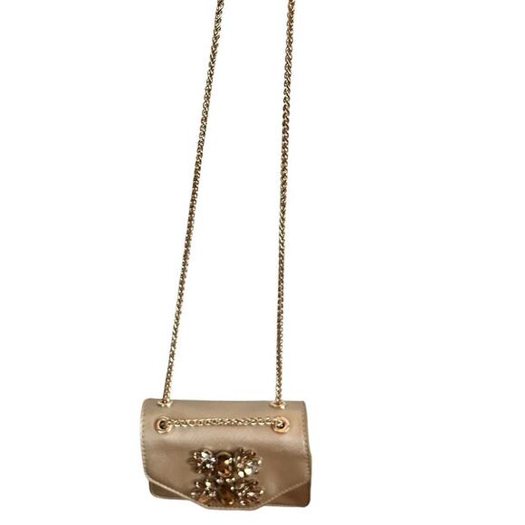 Crossbody Women’s Purse Handbag Gold Colored  Jeweled Flap Adjustable Chain - Picture 9 of 11